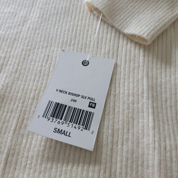 Ophelia Roe Sweater V Neck Bish Sleeve Yellow Ribbed Pullover Soft Womens Small - Picture 7 of 11